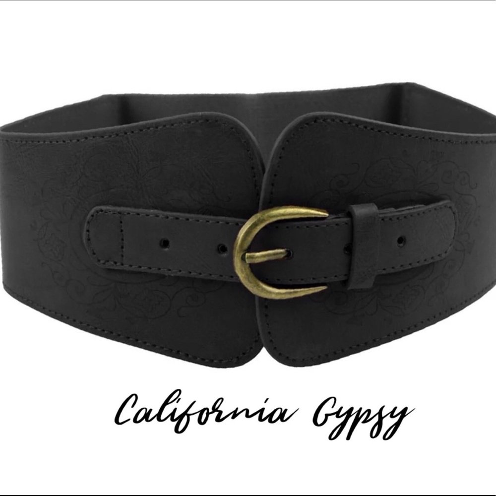 Western Boho gypsy etched leather belt - Picture 4 of 5